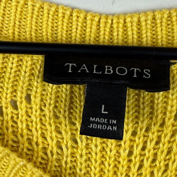 Talbots Sweater Womens Large Yellow Black Striped Cable Knit Long Sleeve Classic - Picture 5 of 9